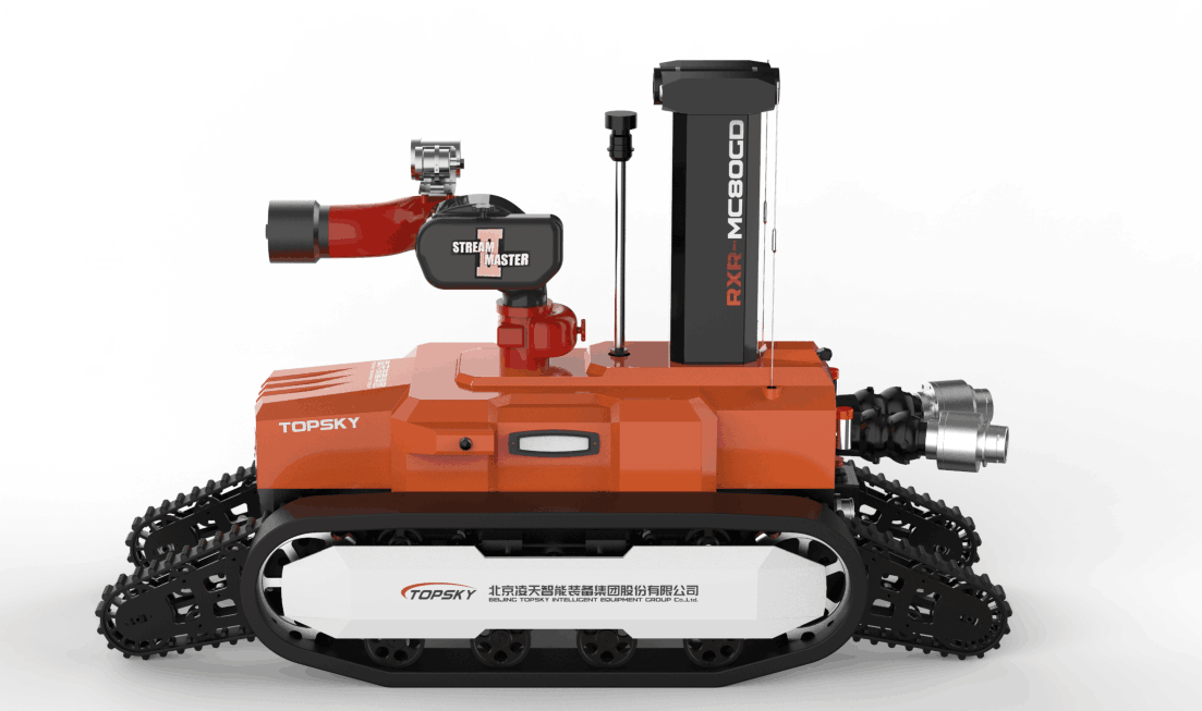 全地形防爆消防滅火偵察機器人【履帶擺臂】  (第2代，升降云臺及氣體二合一探測裝置+語音控制）  RXR-MC80BGD